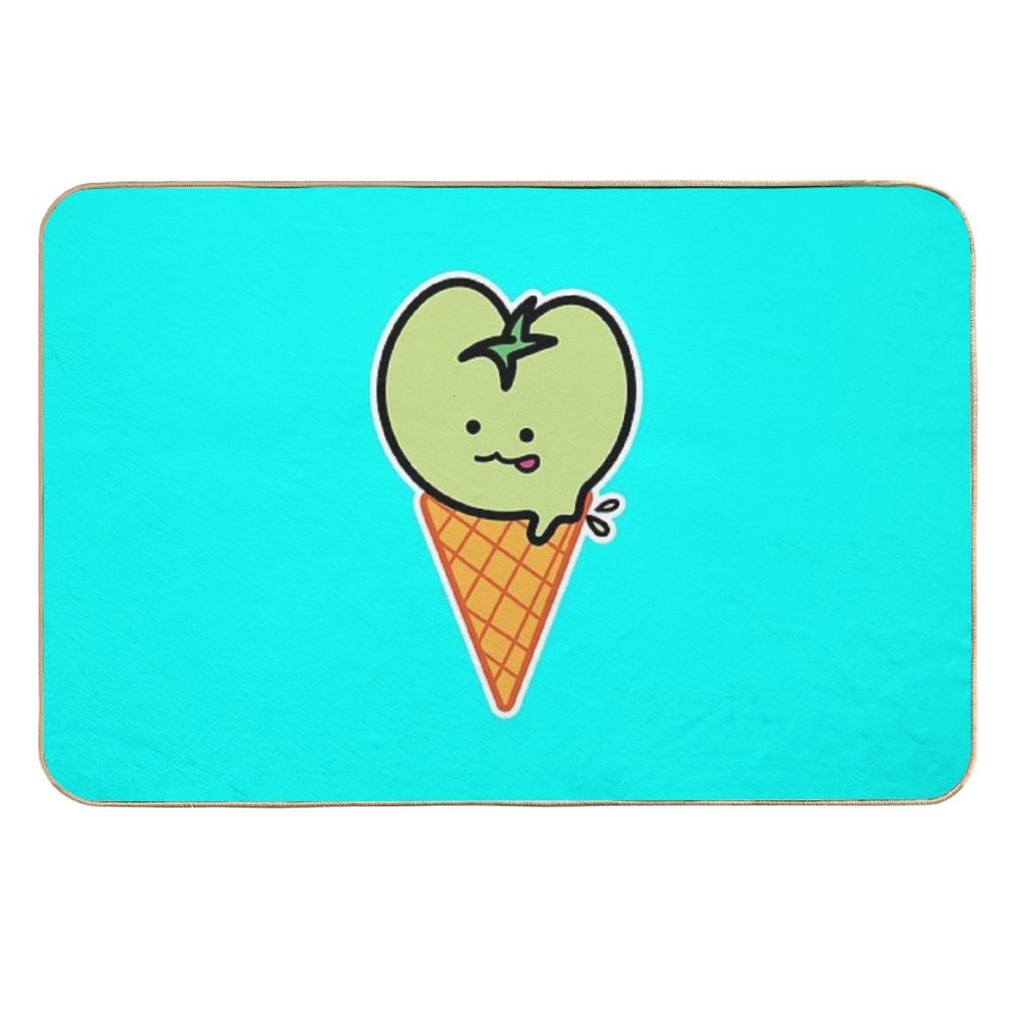 Kawaii Green Tomato Mascot No. 4 Stain-Proof Bath Mat