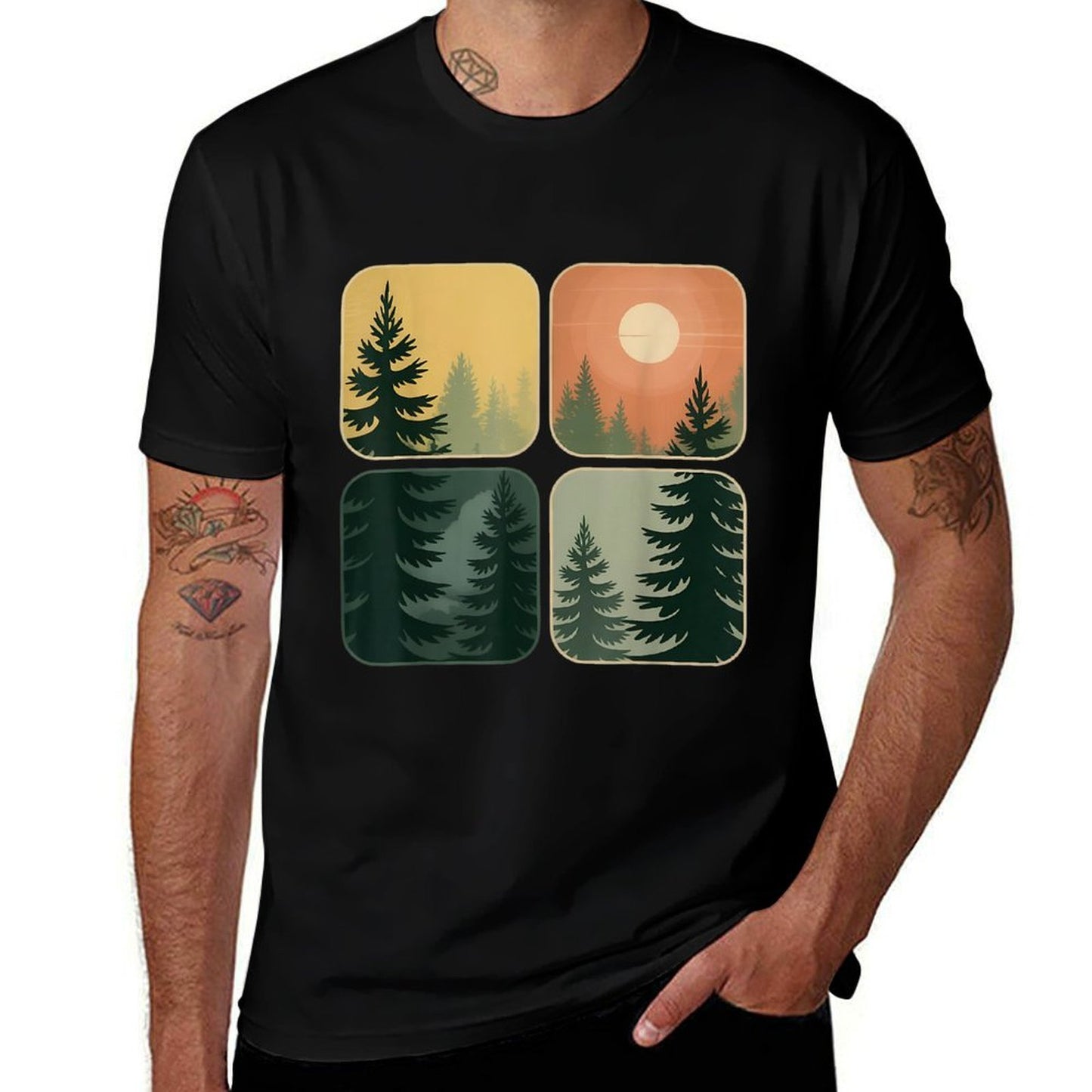 Retro Forest Trees Wildlife Nature Vintage Forest Trendy Pattern T-Shirt