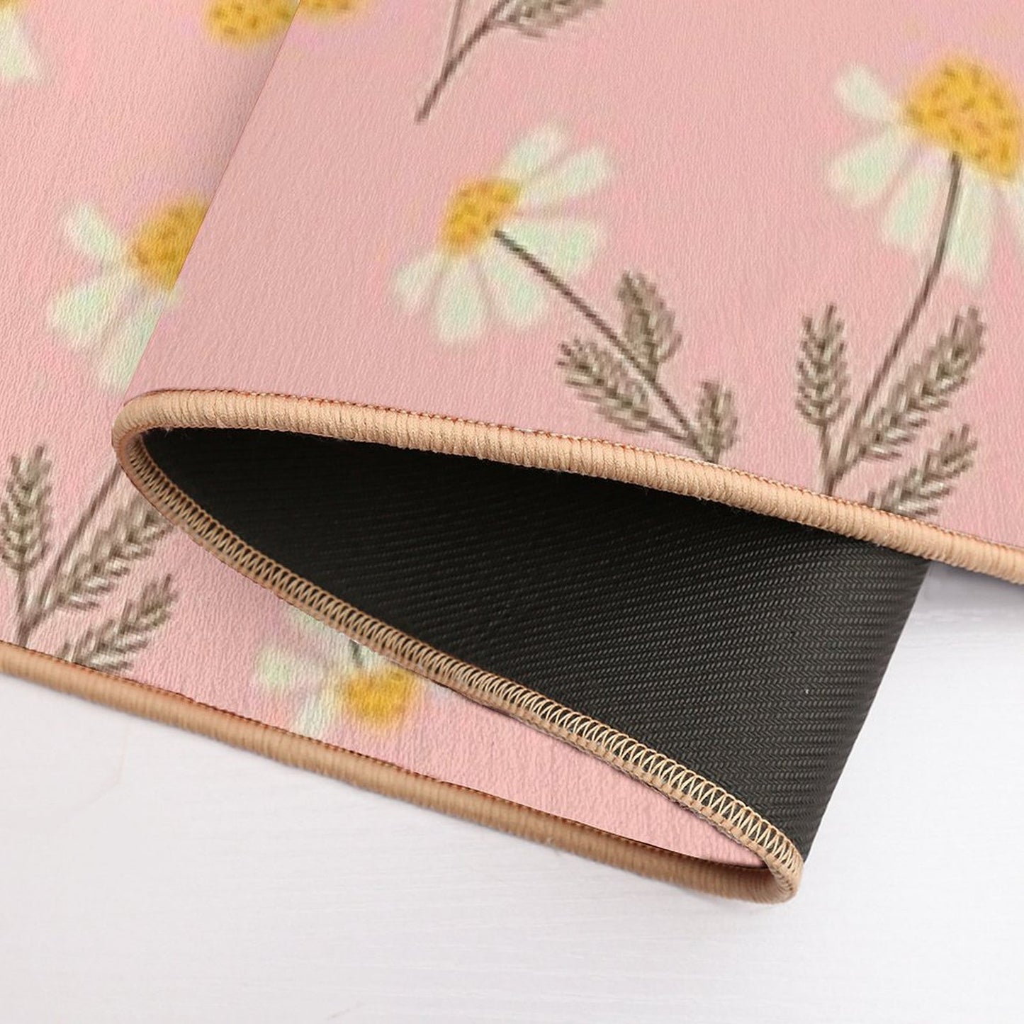 Chamomile Flowers on Pink Durable Bath Mat