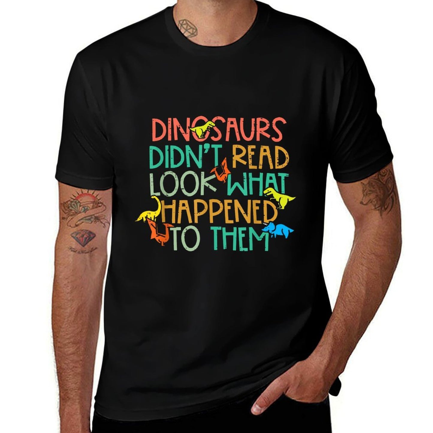 Dinosaurs Didnt Read Funny Book Lover Boys Kids Teacher High-quality Stitching T-Shirt