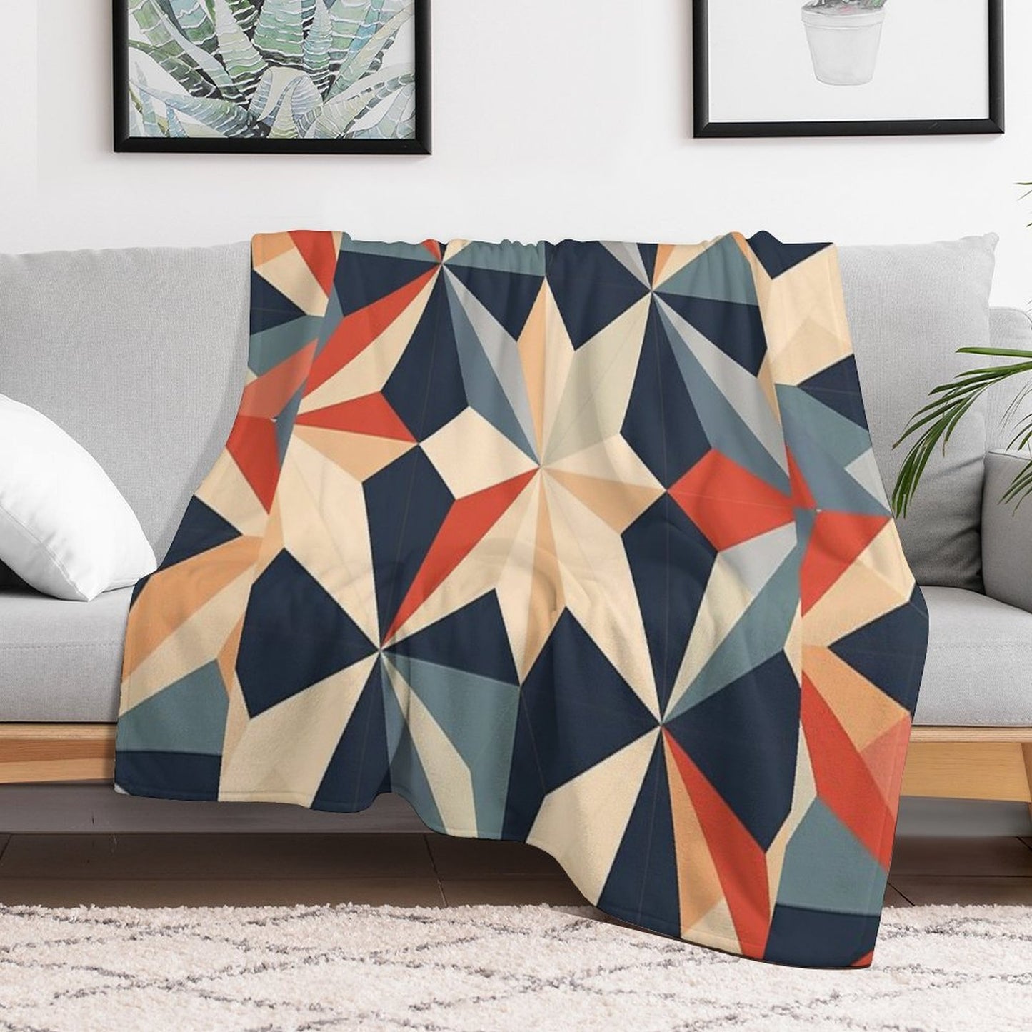 Graphic Retro Kaleidoscope Symmetrical Shapes in A Color Palette Easy Care Throw Blanket