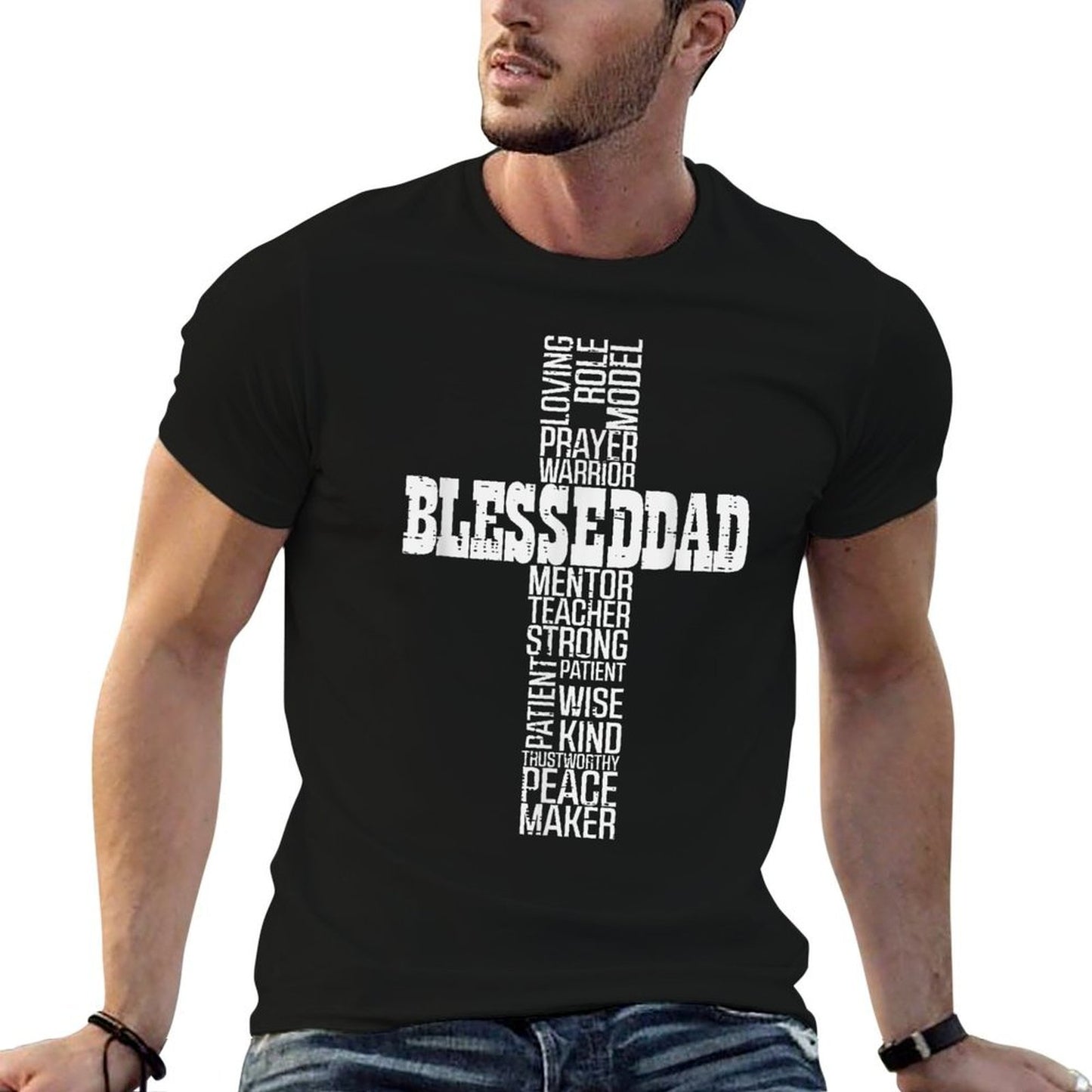 Fathers Day Blessed Dad Cross Christian Daddy Papa Dada Men Vintage-inspired T-Shirt