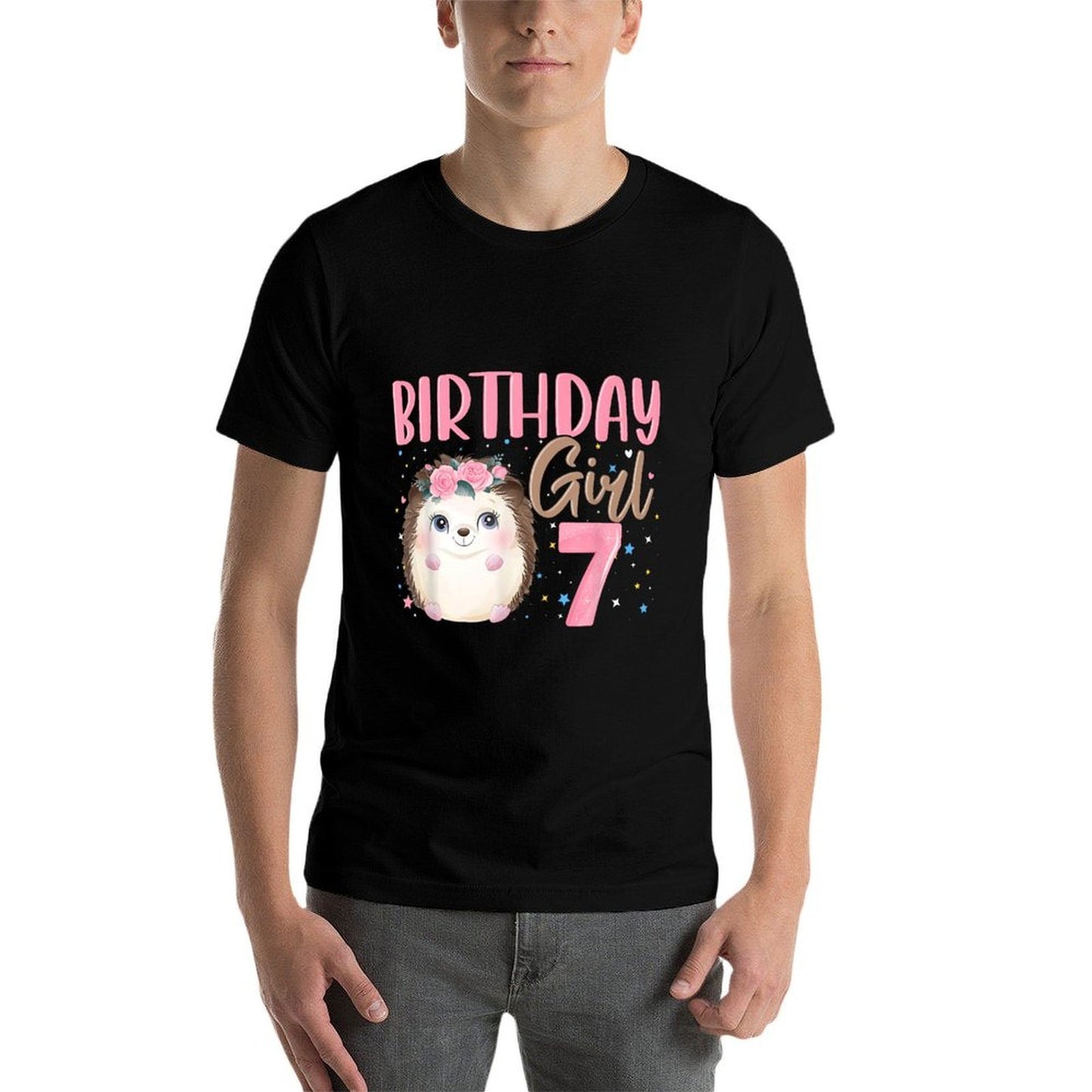 Floral Hedgehog 7th Birthday 7 Yrs Old Toddler Girl Durable T-Shirt