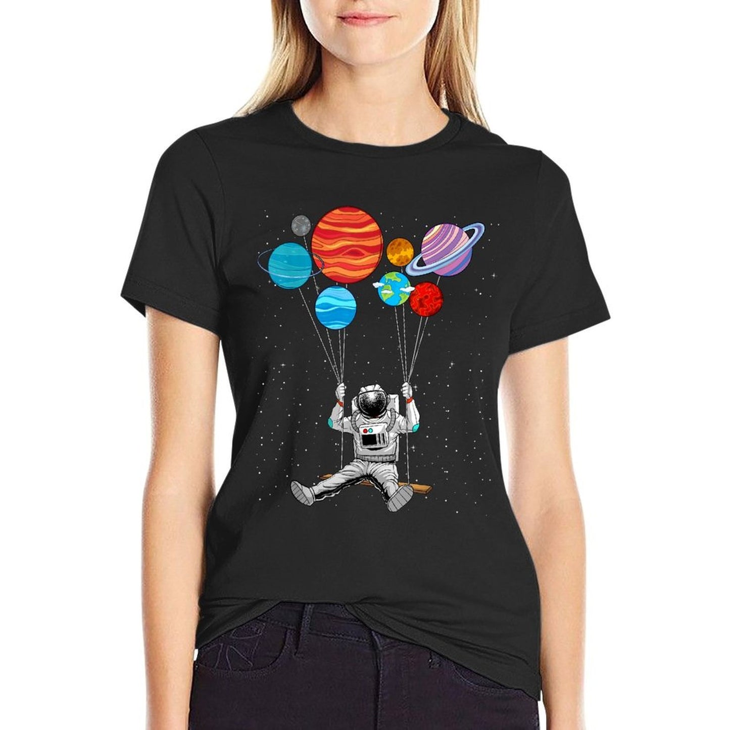 Space Themed For Men Women Outer Space Moon Galaxy Astronaut  Oversized Silhouette T-Shirt