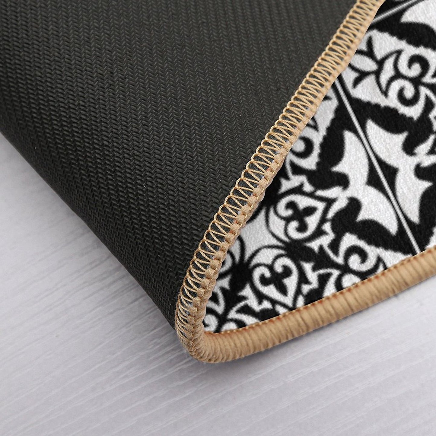Moroccan Tile, Black And White Easy Maintenance Bath Mat