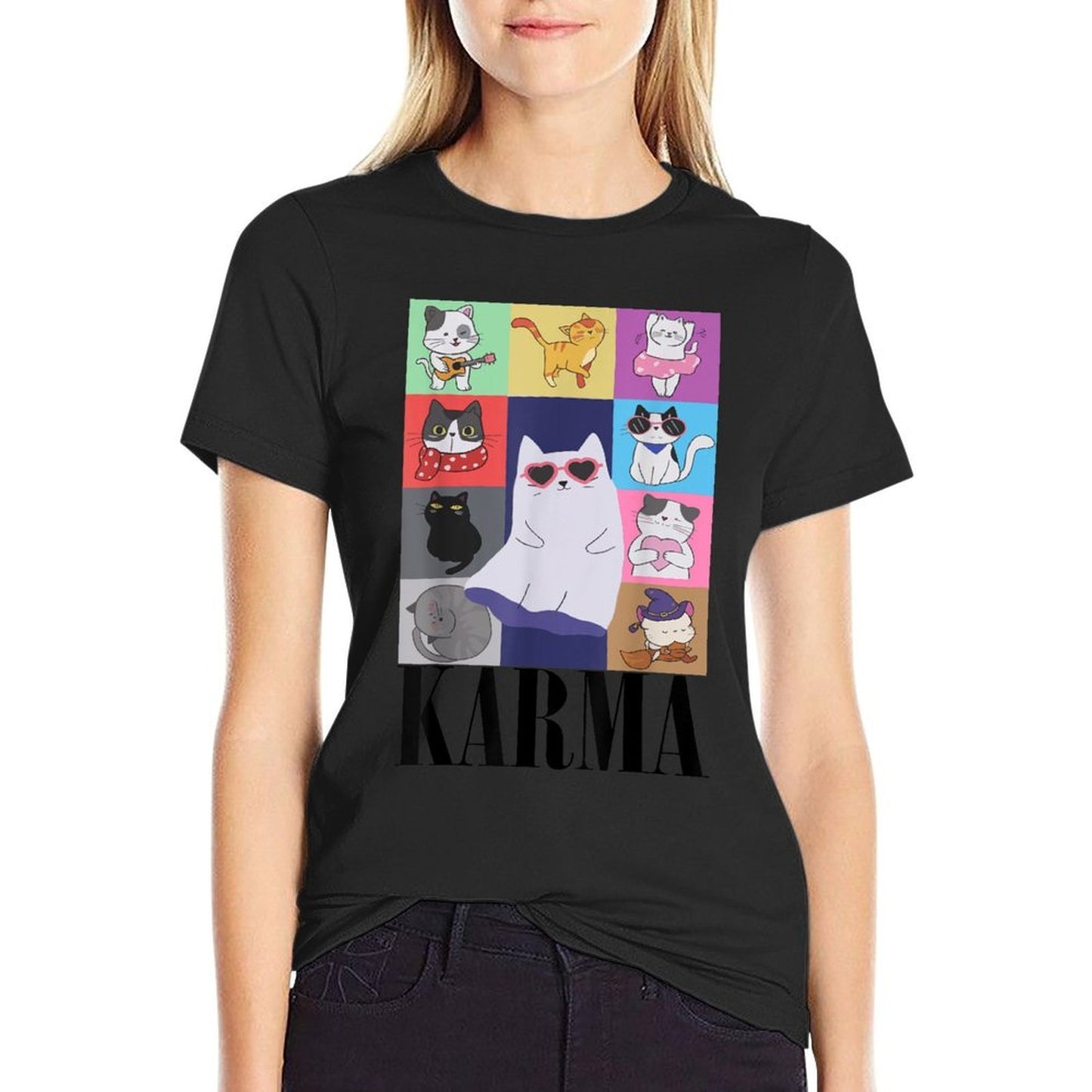 Vintage Cat Music Forns Girls Kids Women Men Karma Relaxed-fit T-Shirt