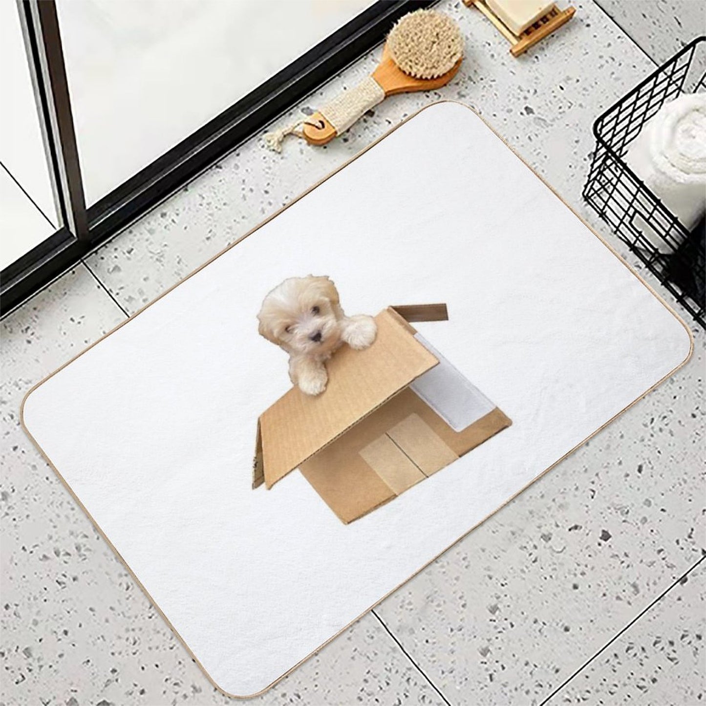 Cute Maltipoo Puppy in A Box Easy Maintenance Bath Mat