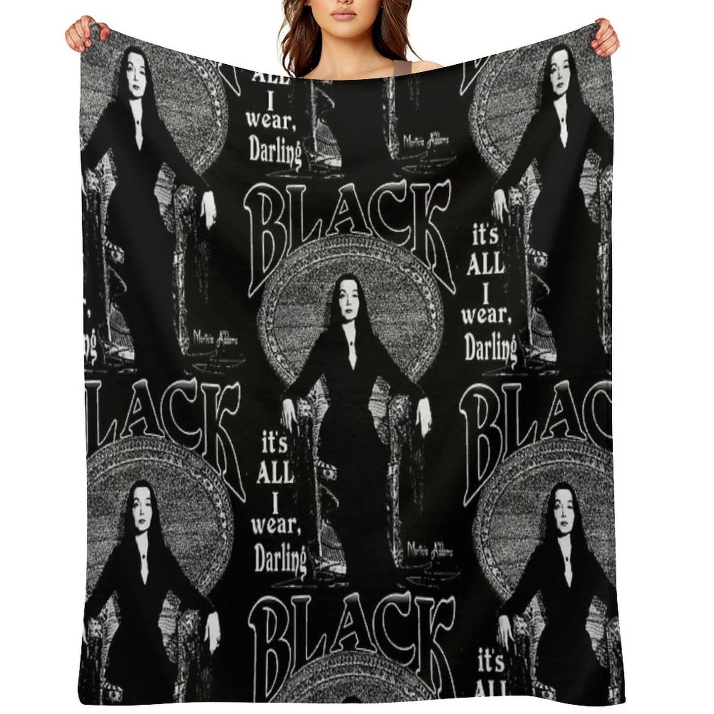 BLACK- It's All I Wear- Morticia Addams Gift-ready Throw Blanket