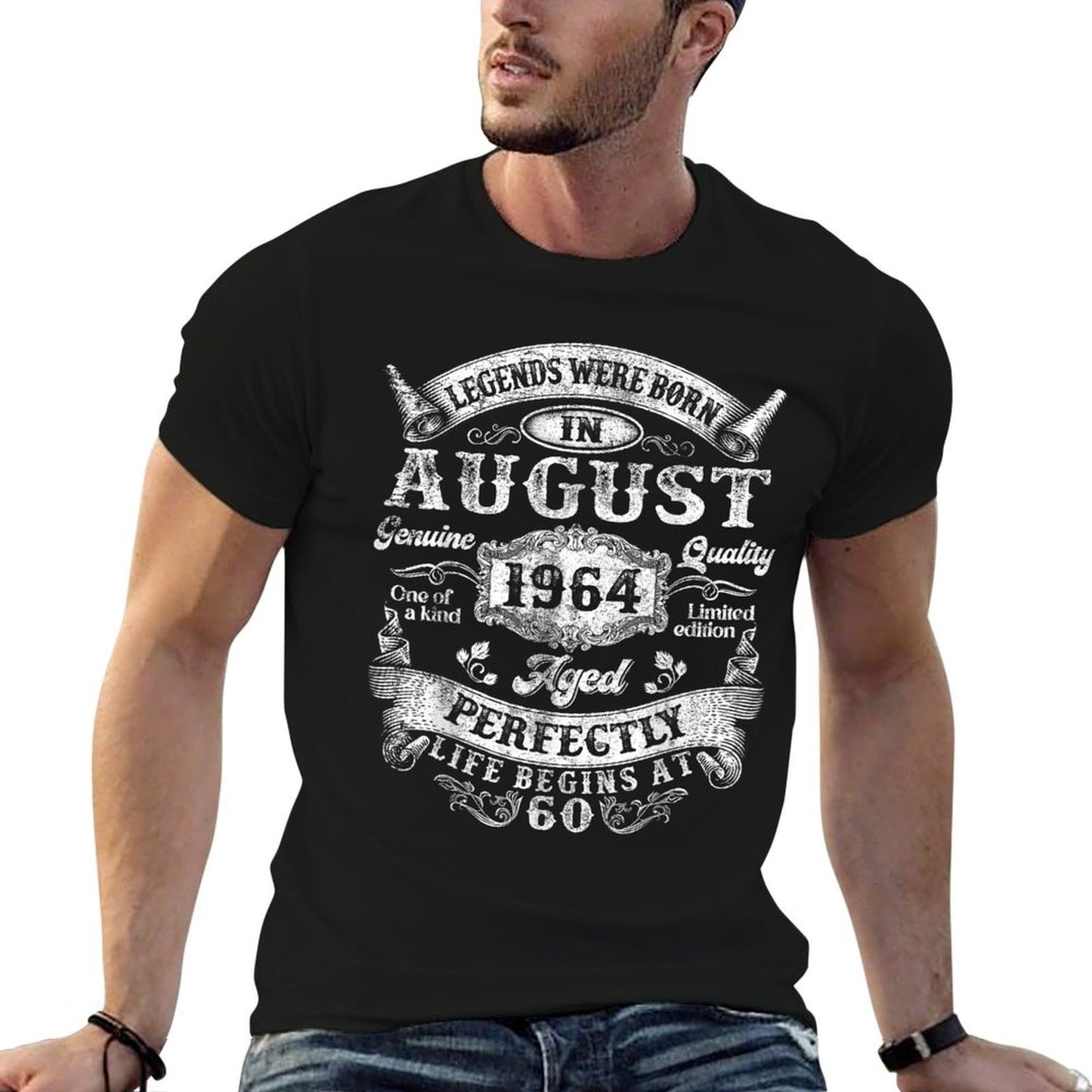 60 Years Old Legend Since August 1964 Vintage 60th Birthday Tagless Design T-Shirt
