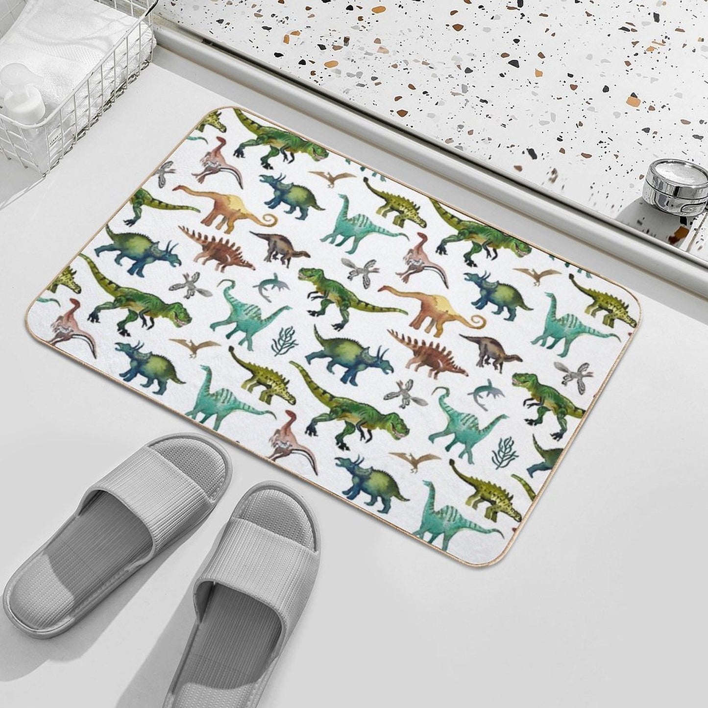 Dino-Mite Dreams for Kids Trendy Dinosaur Pattern Unique Gift Idea. Anti-Trip Bath Mat