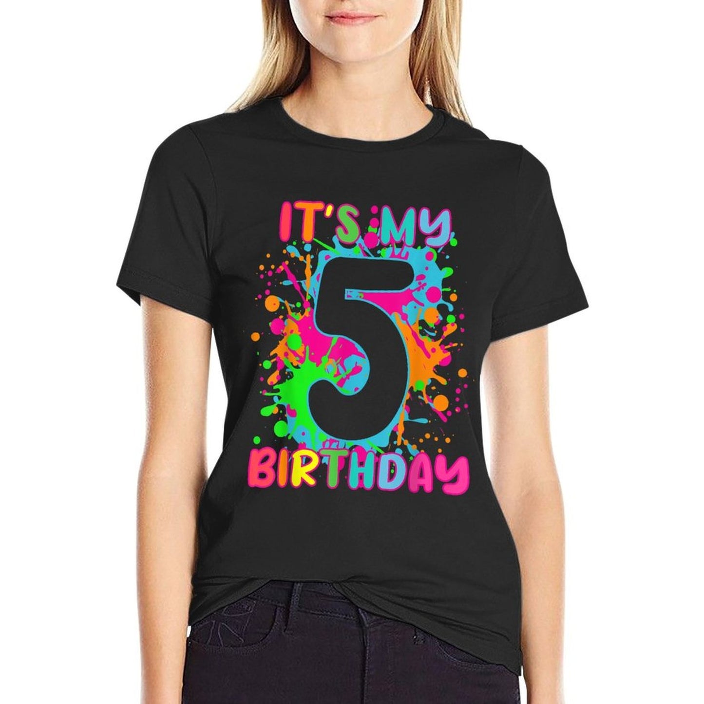 5th Birthday Paint Splashes T-shirt Kids, Girls, Boys 5 Year Vintage-inspired T-Shirt