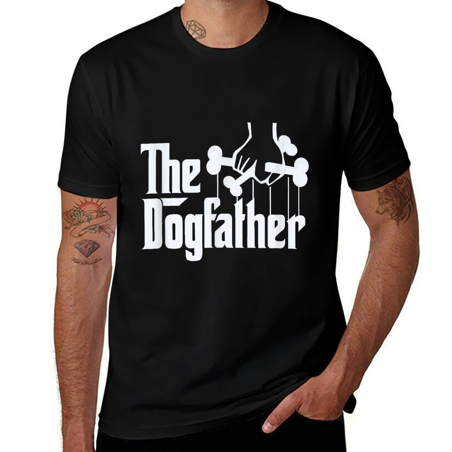 The Dogfather Dog Dad Fathers Day Gift Dog Lover Rolled Sleeves T-Shirt