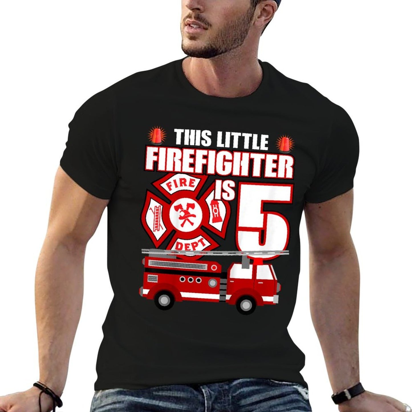 5 Year Old Firefighter Birthday Party Fire Truck 5th Gift Vintage-inspired T-Shirt