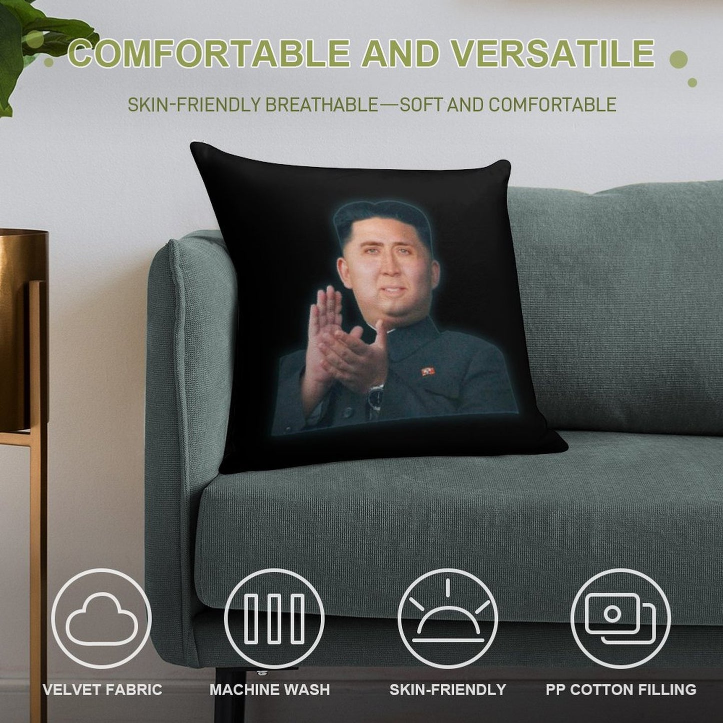 Nicolas Cage Supreme Leader - Nicholas Cage - Nick Cage - Nic Cage Soft Easy Maintenance Throw Pillow