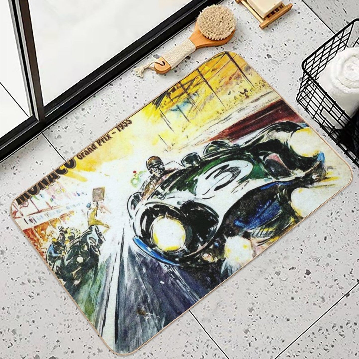 MONACO Vintage 1955 Grand Prix Painting Print Durable Bath Mat