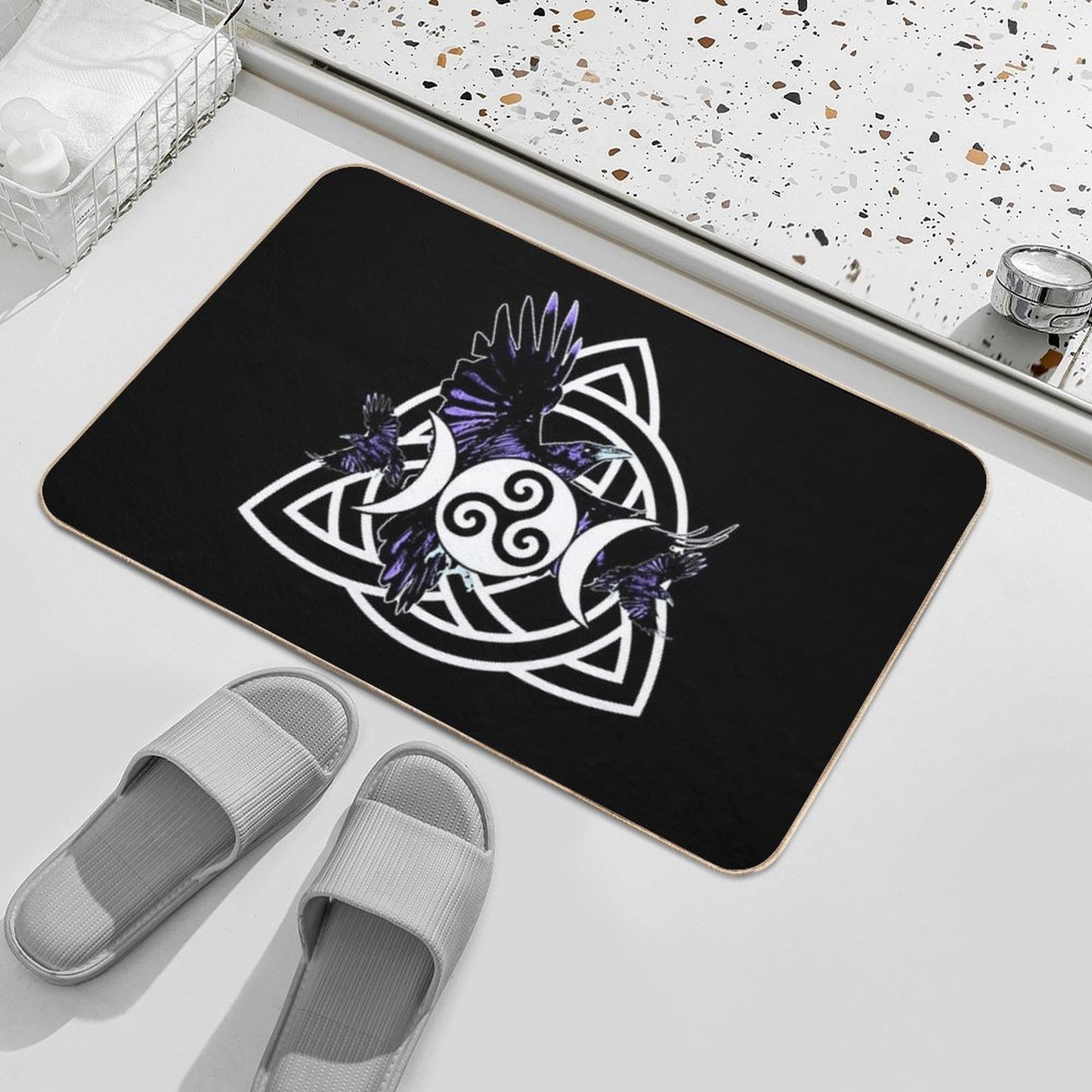 The Morrigan Triple Goddess Raven - Witches Triple Moon with Triquetra Celtic Knot And Triskelion Pet-Safe Bath Mat
