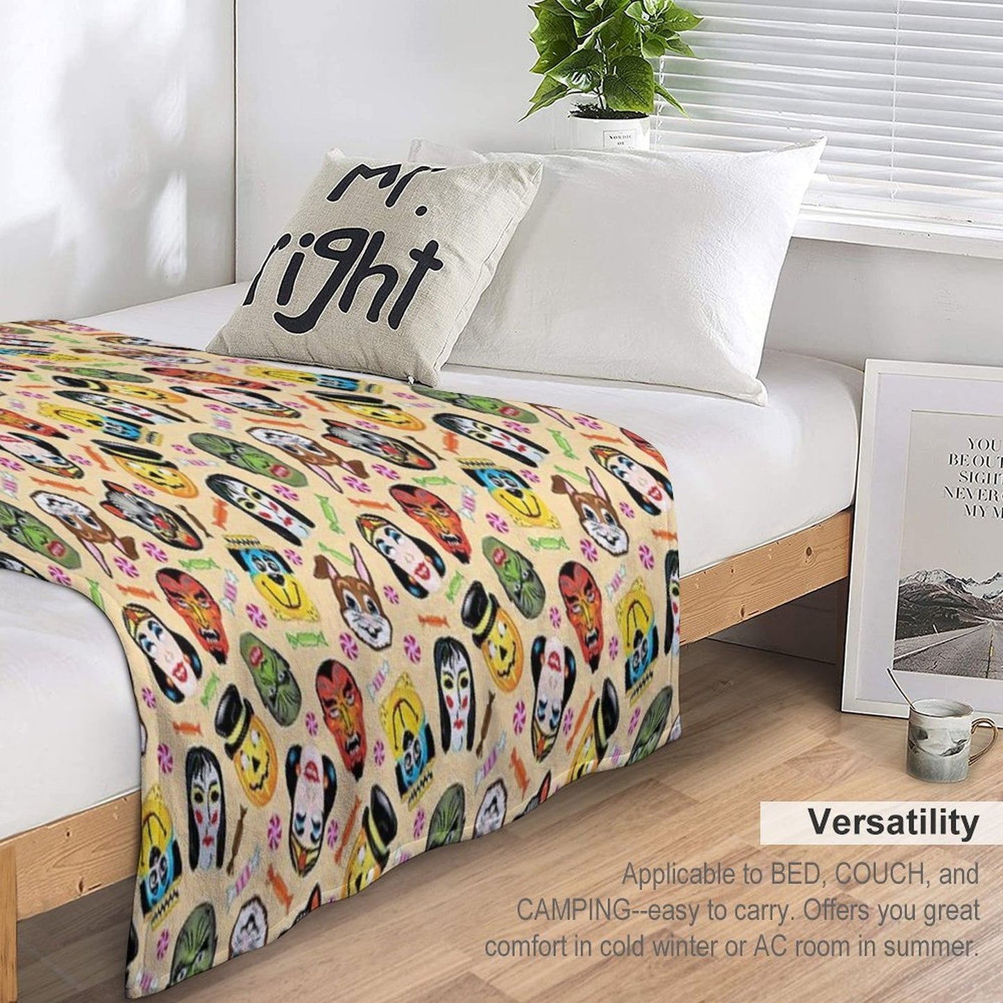 Vintage Halloween Masks And Hard Candy Sustainable Throw Blanket