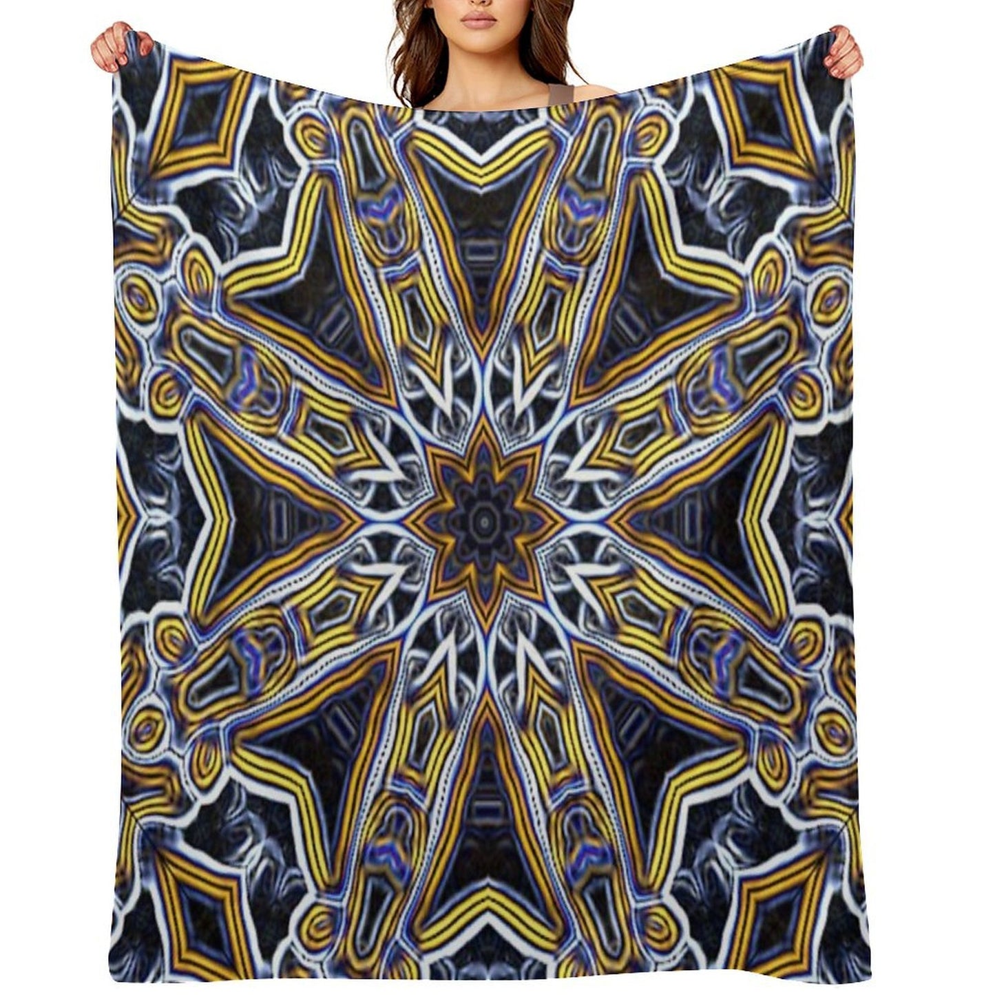 Mandala Eight Petal Talisman Yellow Plush Throw Blanket