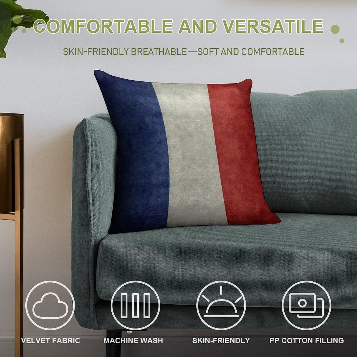 Flag of France, Vintage Retro Style Soft Easy Maintenance Throw Pillow