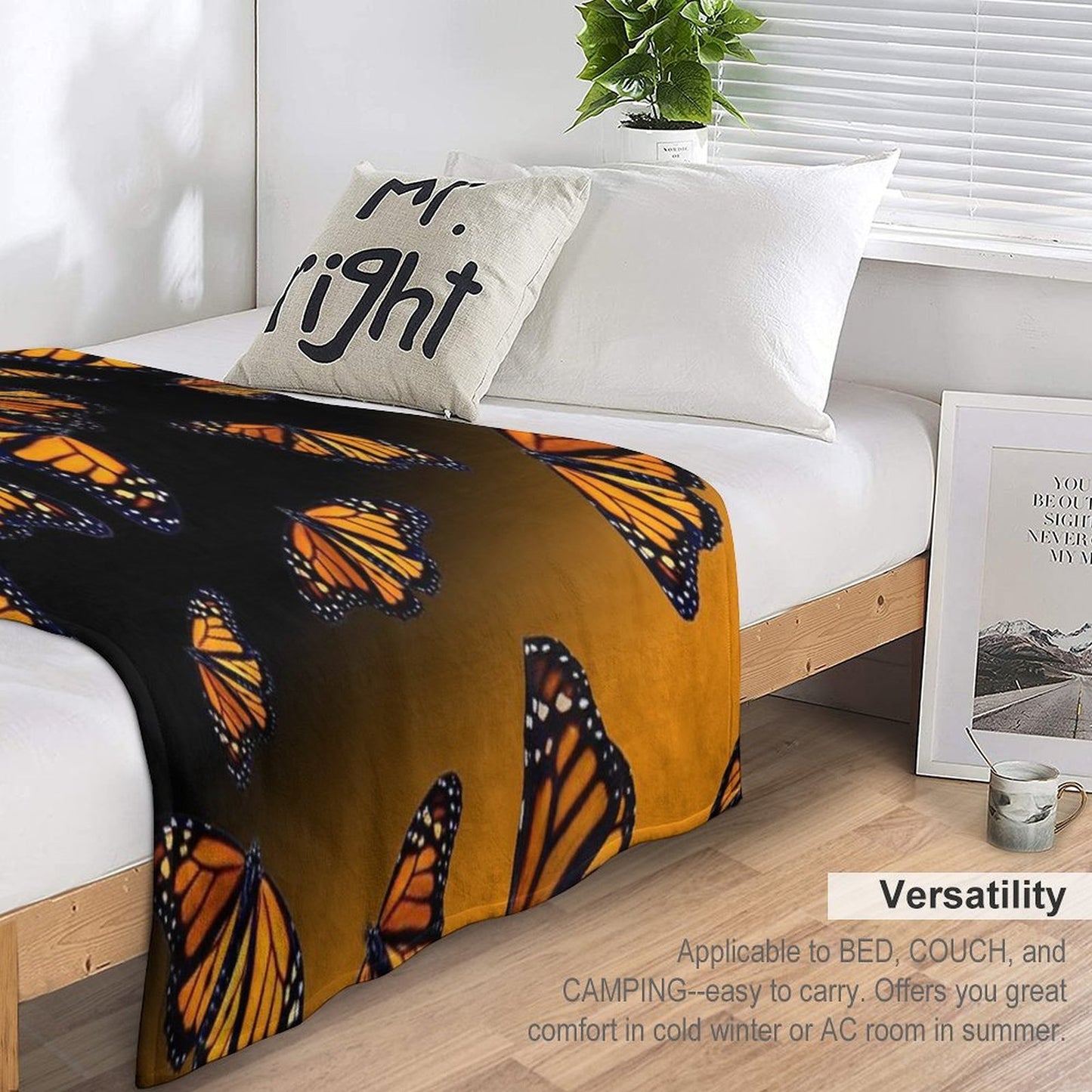 Orange Monarch Butterflys Wrinkle-free Throw Blanket