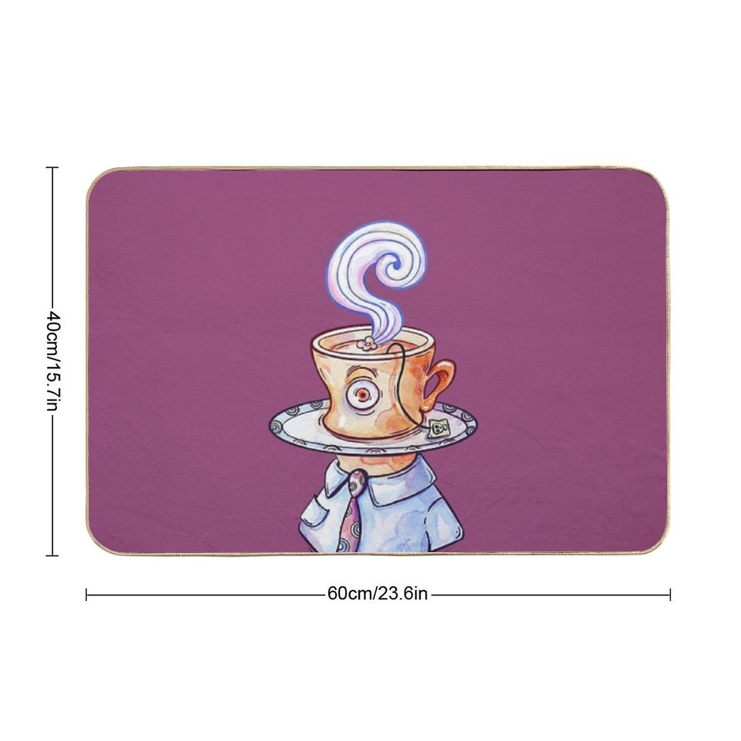 Tea Cup Man Watercolor Easy Maintenance Bath Mat