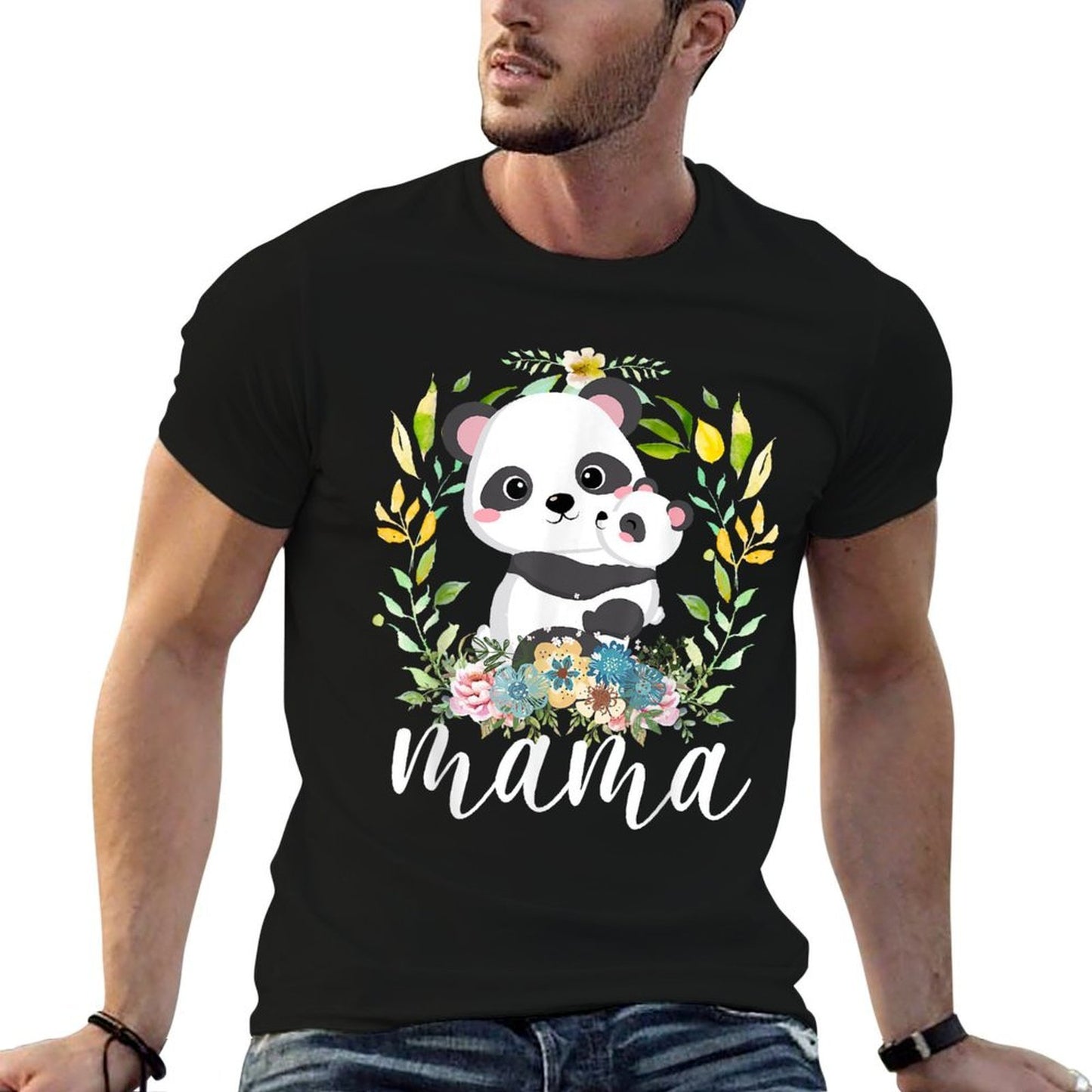 Flowers Mom Cute Baby Panda - Animal Mama Mothers Day Lightweight T-Shirt