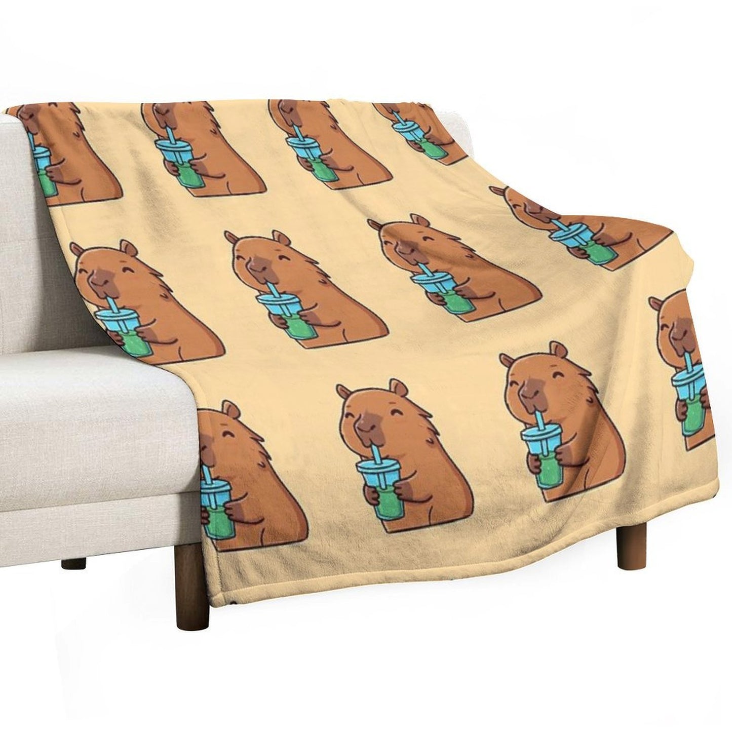 Capybara Drinking Refreshing Drink Wrinkle-free Throw Blanket
