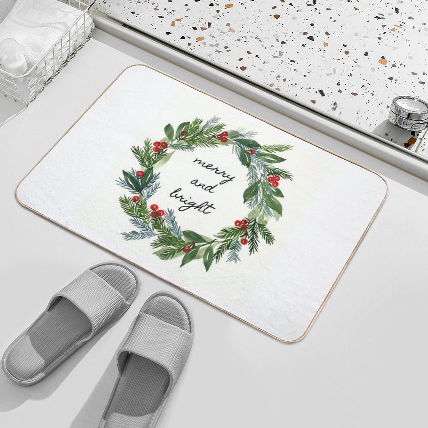 Merry And Bright Holiday Wreath Versatile Bath Mat