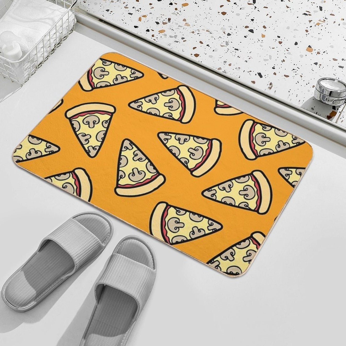 Mushroom Pizza Pattern Dirt-Trapping Bath Mat