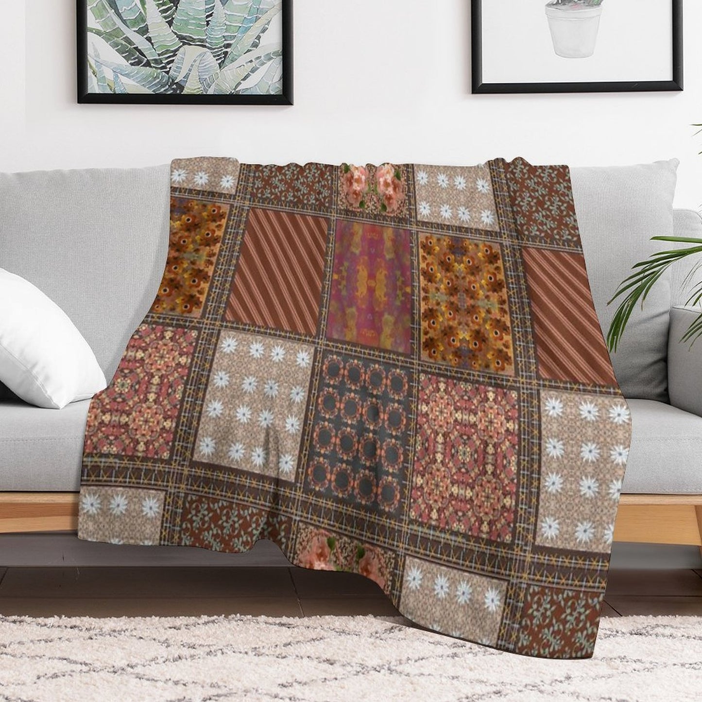 Brown Patchwork Versatility Throw Blanket