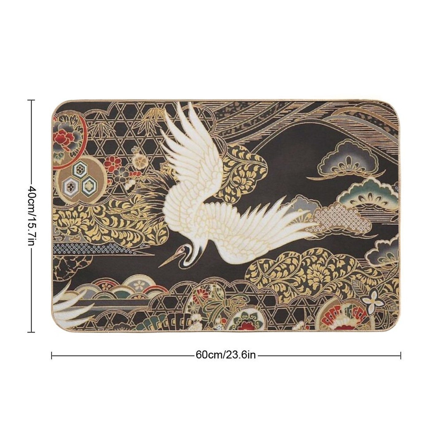 VintageJapanese Cranes Gold And Black Slip-Resistant Bath Mat