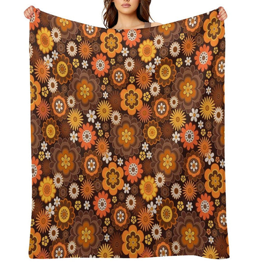 Vintage Retro 70s Floral Pattern Lightweight Throw Blanket