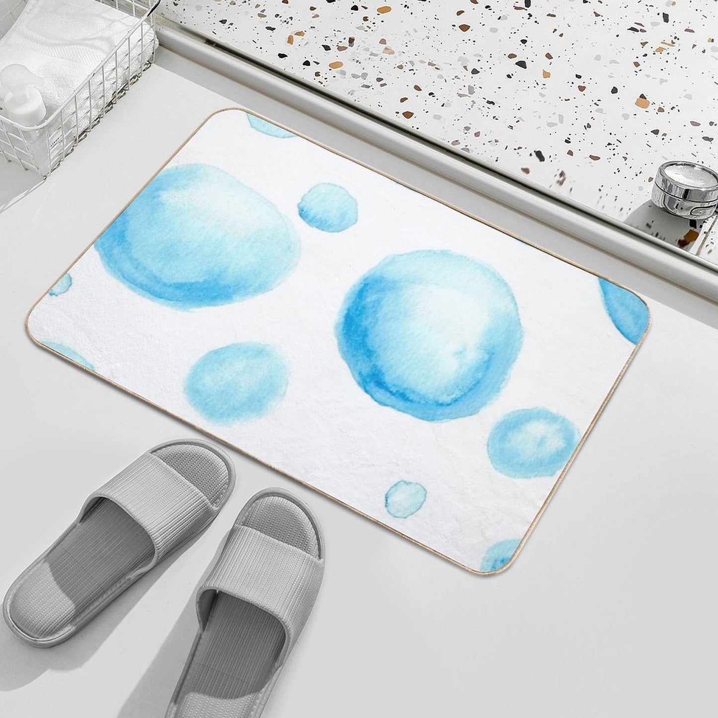 Turquoise BLUE Watercolor Bubbles High-Traffic Bath Mat