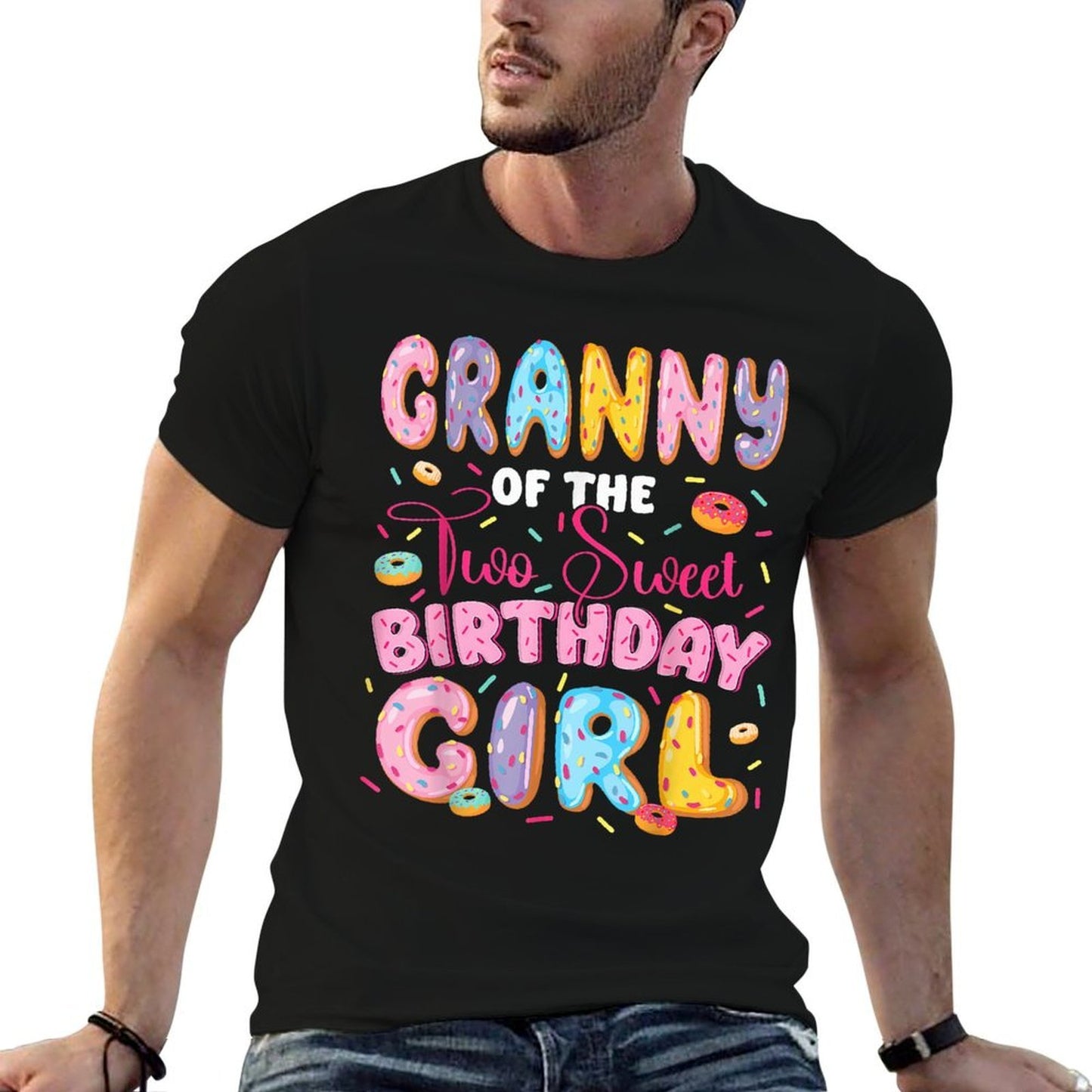 Granny Of The Two Sweet Birthday Girl Donut 2Nd Birthday Oversized Silhouette T-Shirt