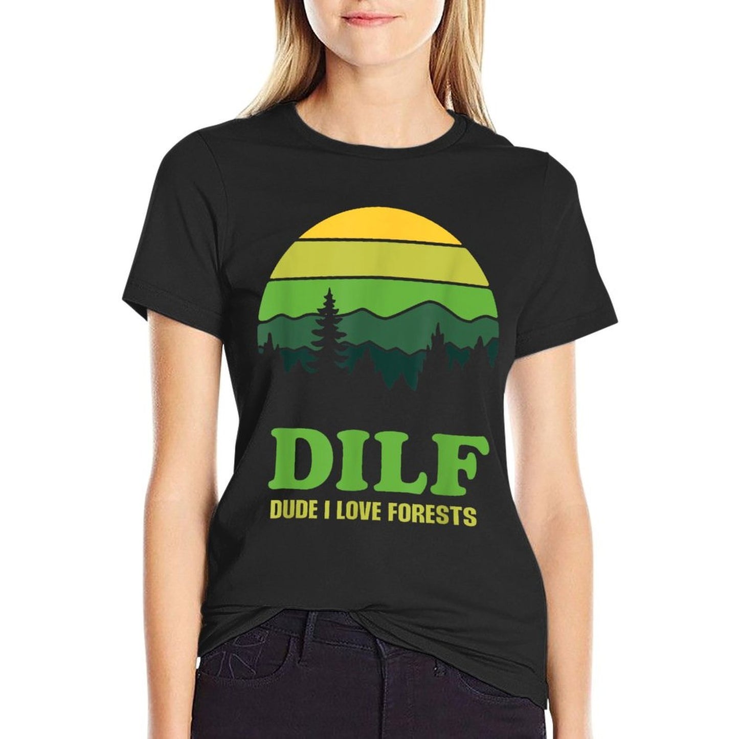 DILF Dude I Love Forests - Funny Nature Hiking Tree Camp Fan Polyester Blend T-Shirt