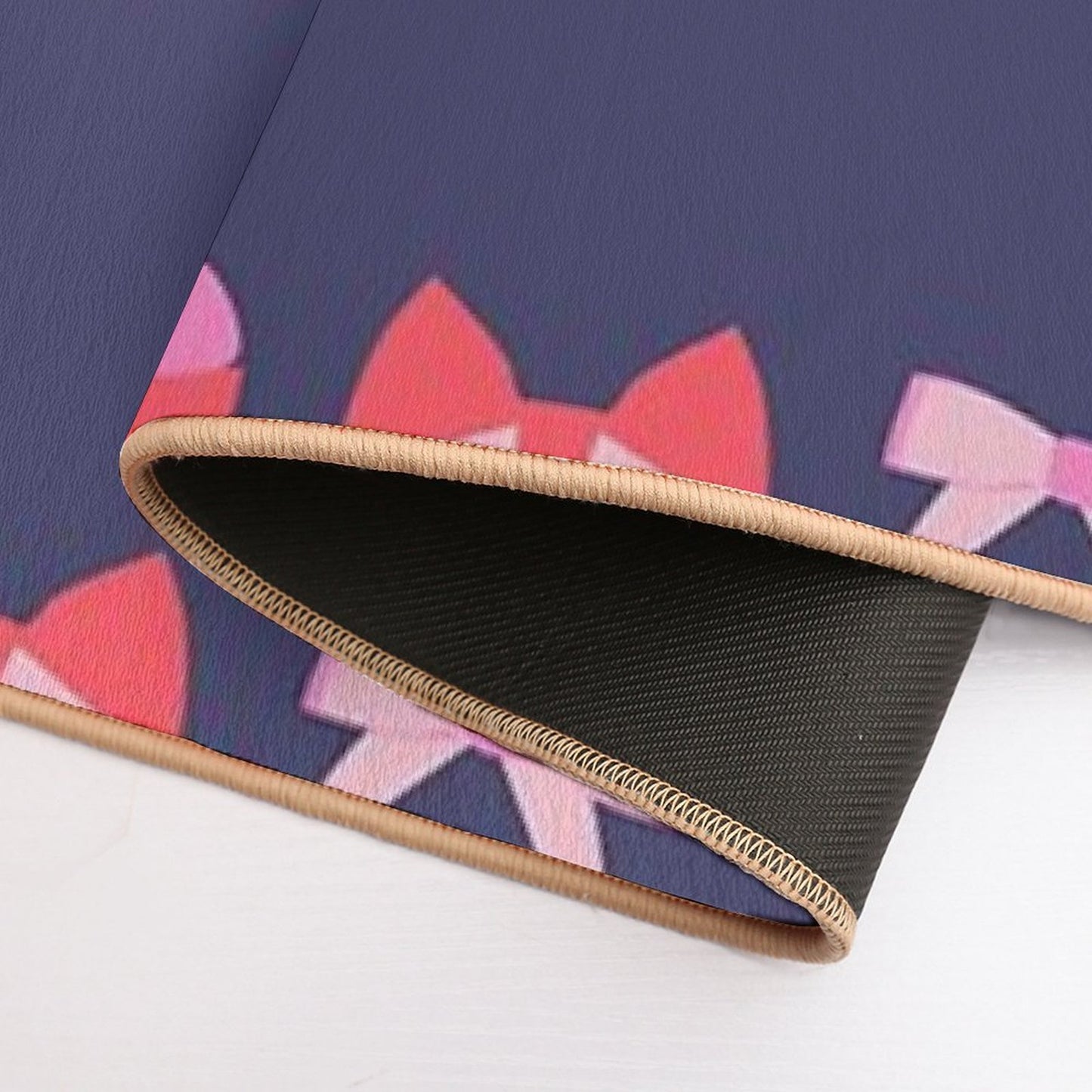 Cute Bows with Ribbons Pattern on Blue Background High-Traffic Bath Mat