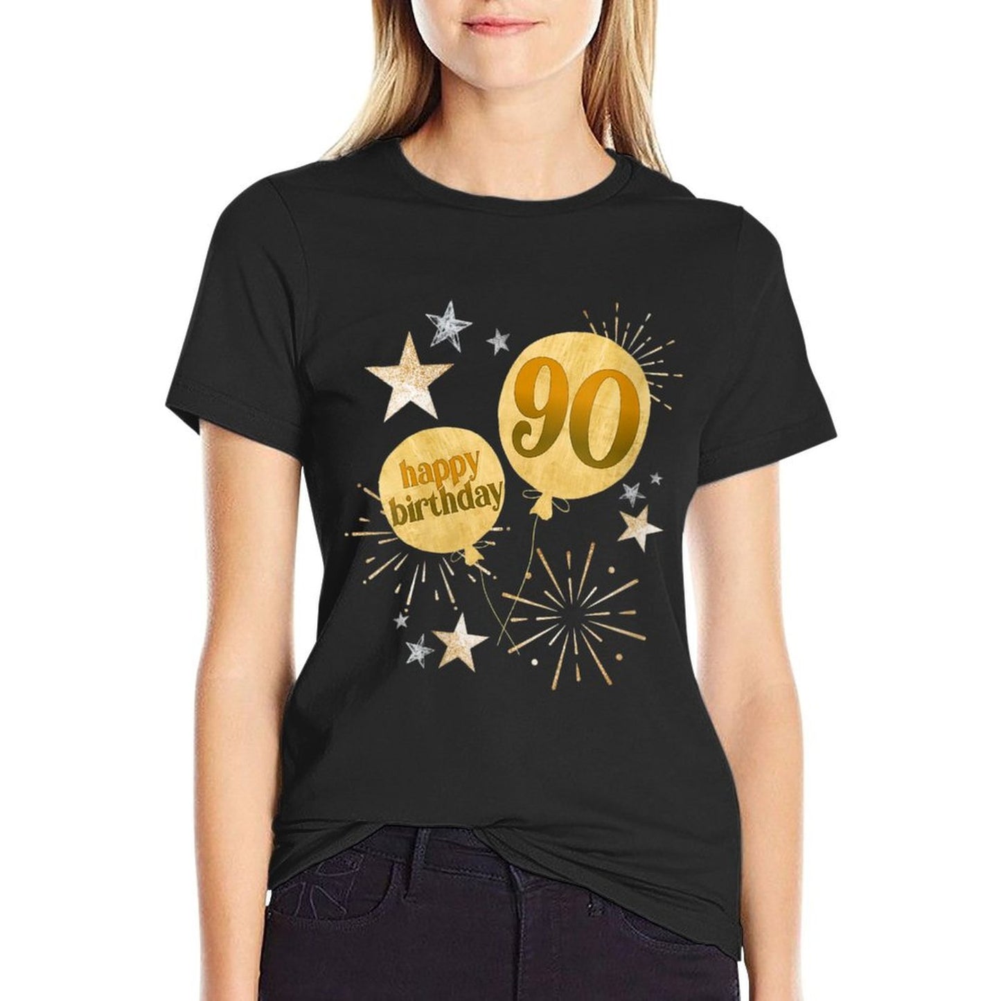 Womens Happy 90th Birthday 90 Year Old Birthday Gifts  Cotton T-Shirt