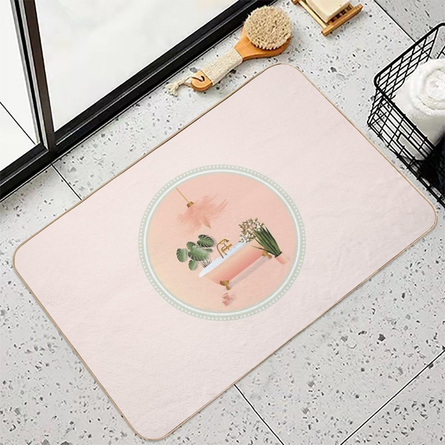 Pastel Pink & Green Bathroom  Bubble Bath  Pet-Safe Bath Mat