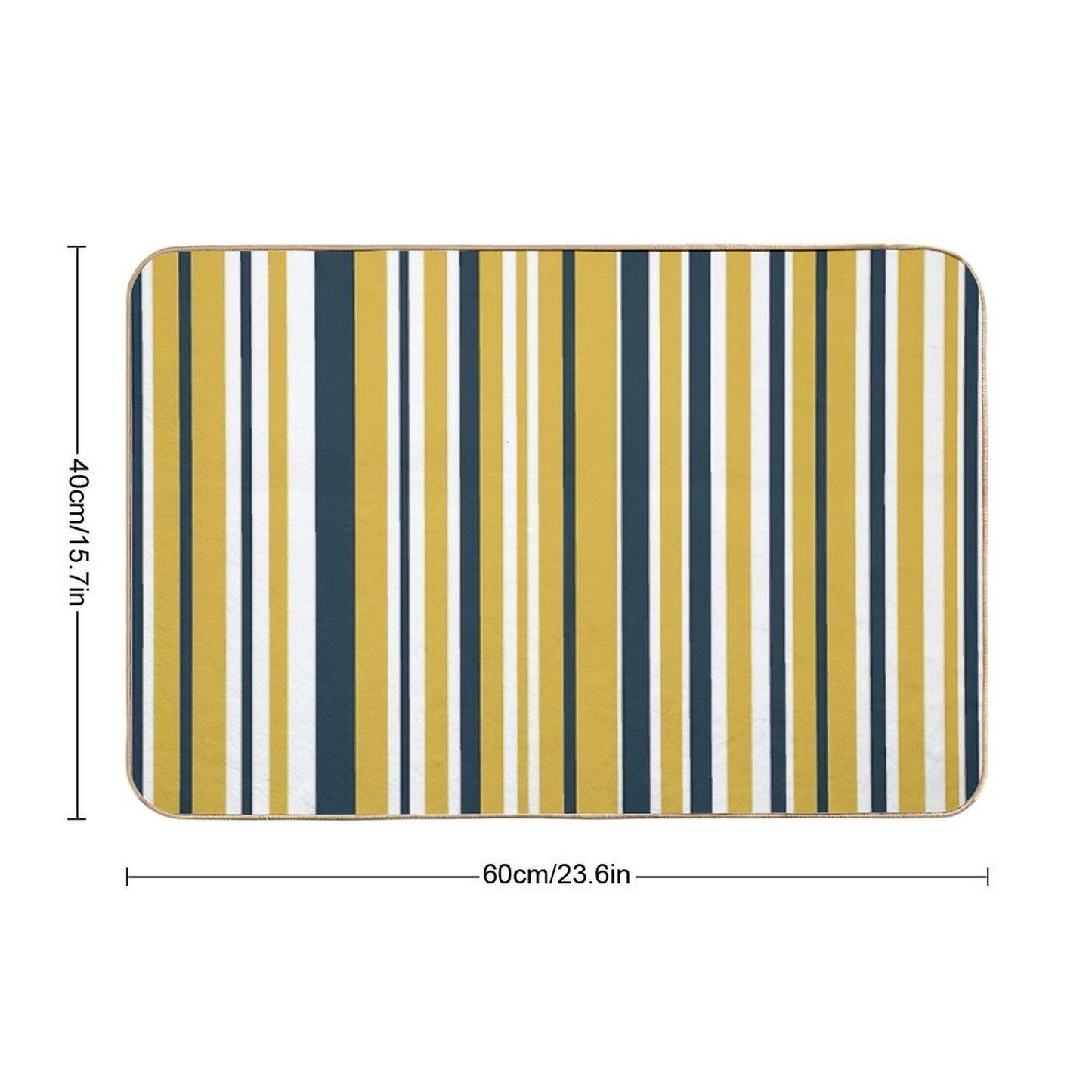 Mustard Yellow Navy Blue And White Stripes Minimalist Color Block Pattern Durable Bath Mat