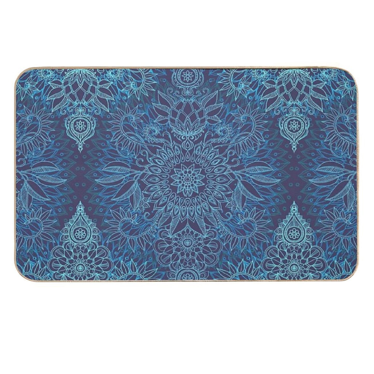 Aqua, Cobalt Blue & Purple Protea Doodle Pattern Repositionable Bath Mat