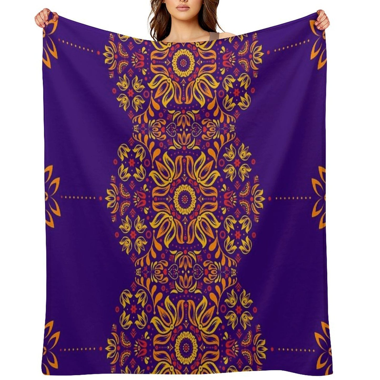 Fiery Floral Folk Pattern All-season Throw Blanket