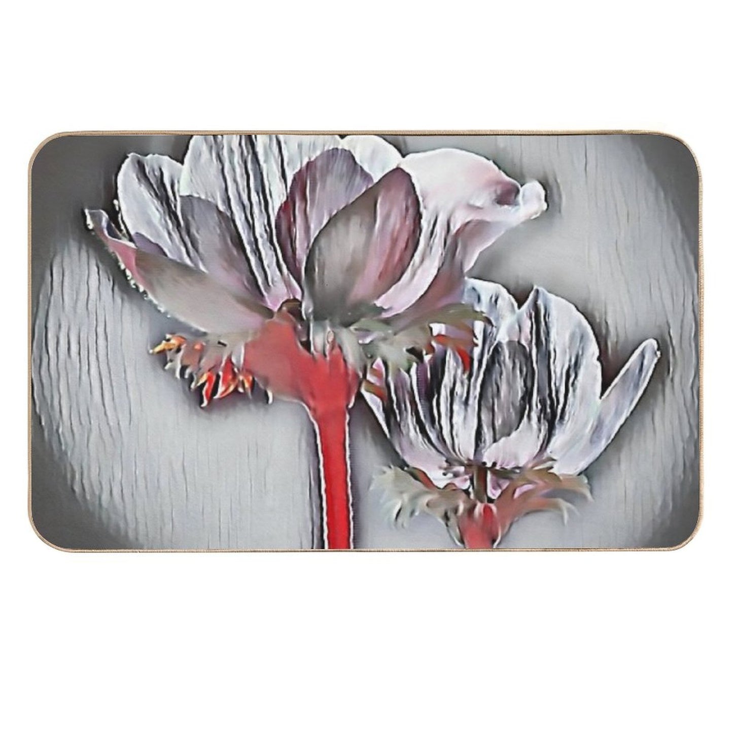 3 Elegant White Orchids with Red Stems Minimalist Botanical Flower Art Anti-Trip Bath Mat