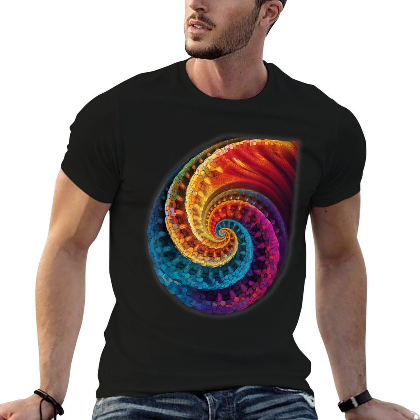 Colorful Fibonacci Spiral Psychedelic Colors Abstract Math Graphic-printed T-Shirt