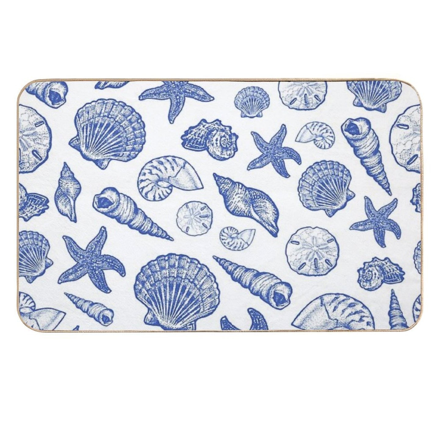 Blue Seashell Print Odorless Bath Mat