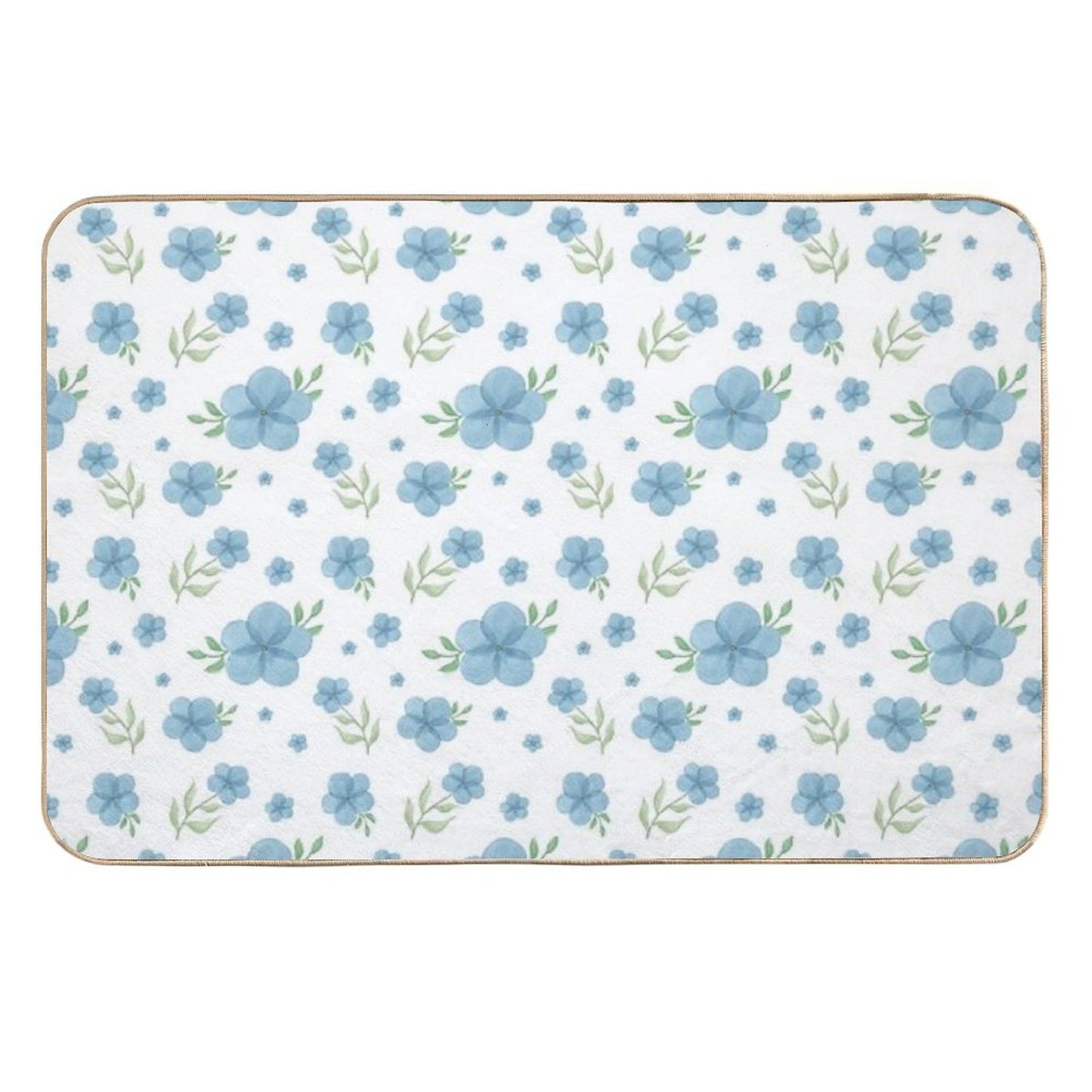 Watercolor Blue Wild Flowers Pattern with White Background Long-Lasting Bath Mat