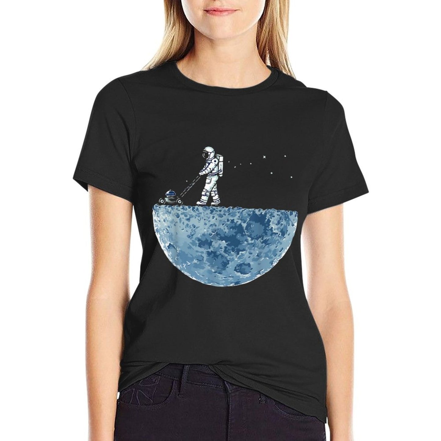 Astronaut Mowing The Moon Lawn Tagless Design T-Shirt