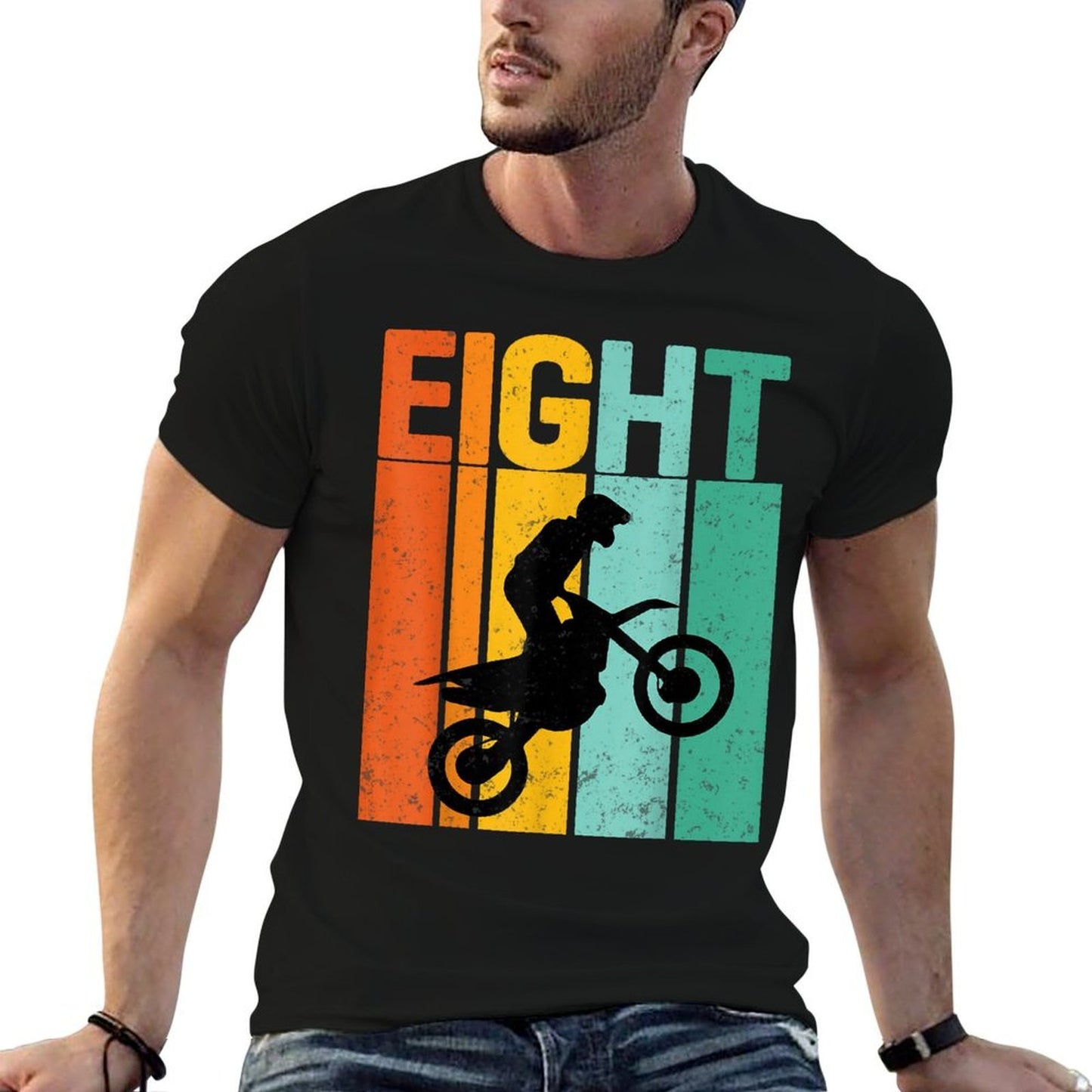 8th Birthday Eight Years Old Motocross Dirt Bike Rider Heathered Texture T-Shirt