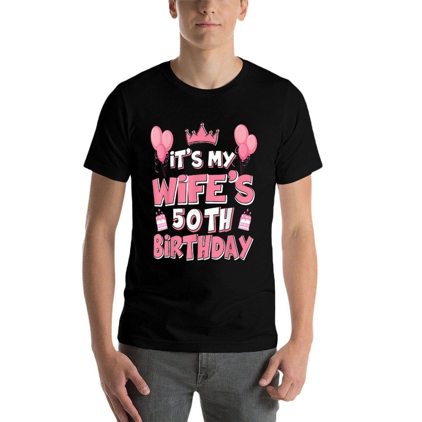 Balloons It's My Wife's 50th Birthday 1975 50 Years Old  Oversized Silhouette T-Shirt