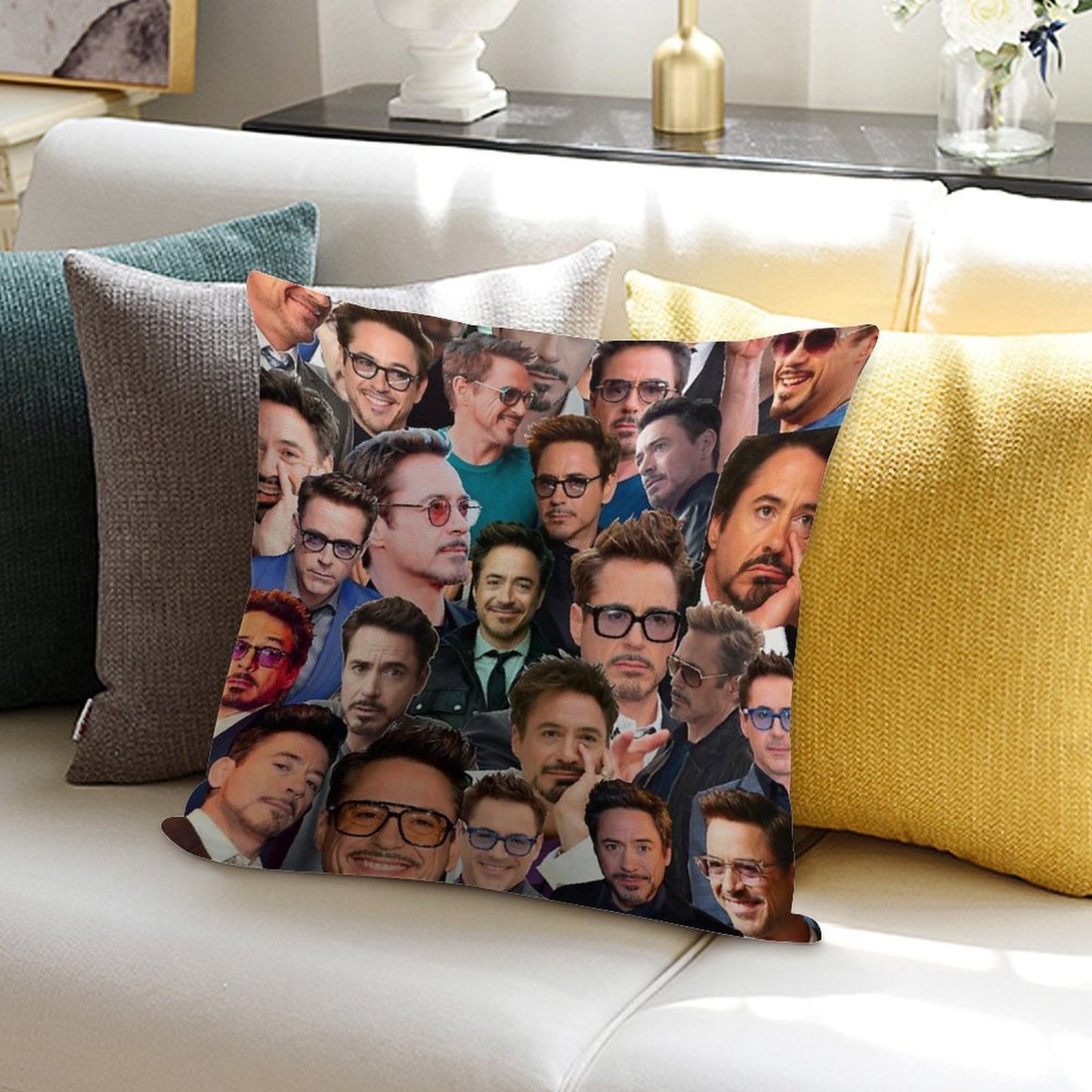 Robert Downey Jr. Photo Collage Soft Warmth Comfort Throw Pillow