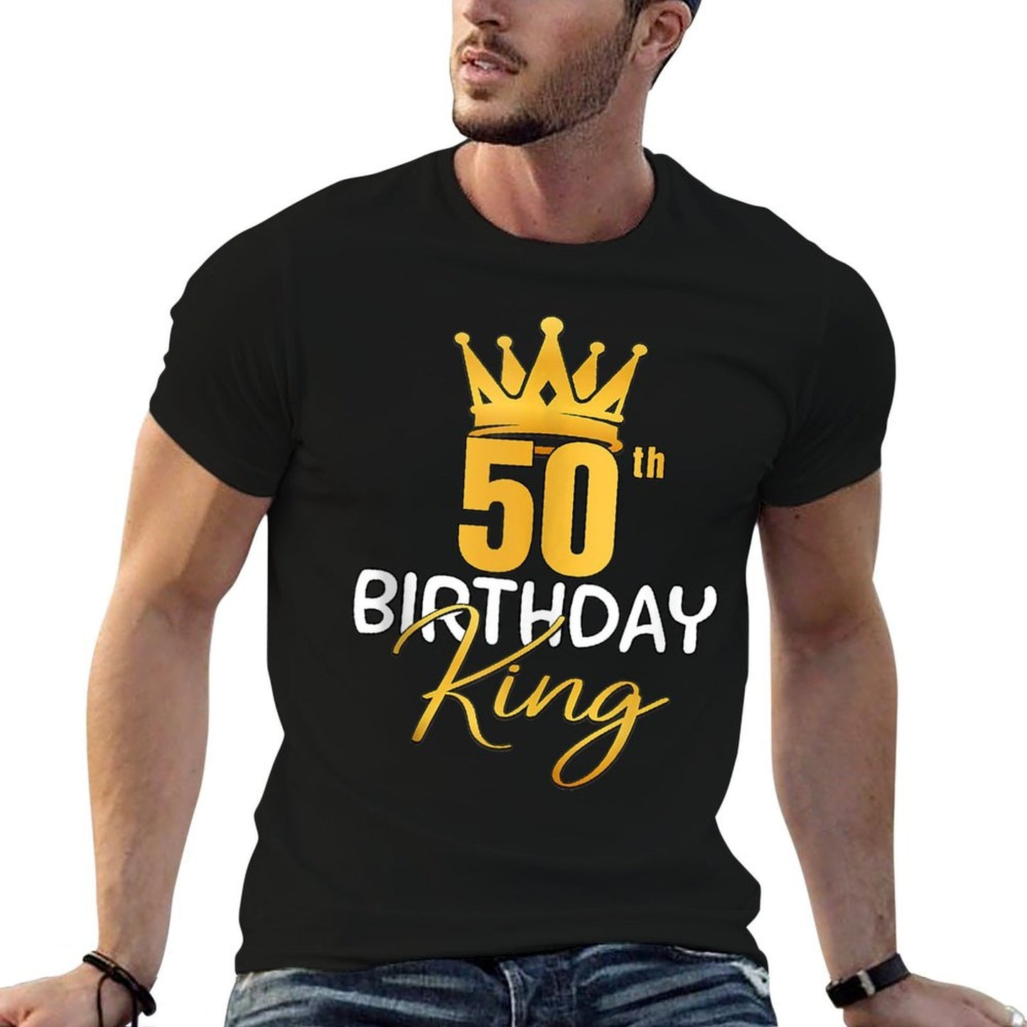 50th Birthday King Gold Crown For Boys And Men Stretchy T-Shirt